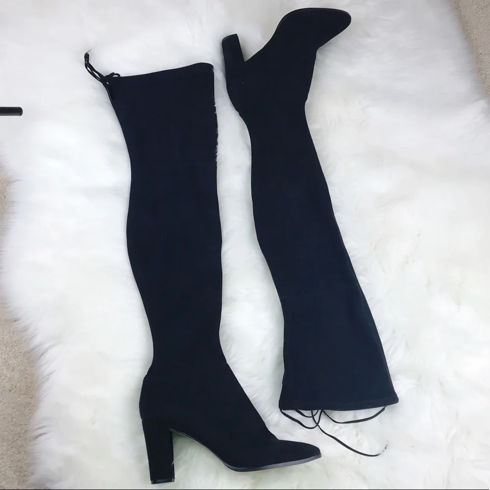 Dolce Vita Black Over-the-Knee Suede Block Heel Boots
